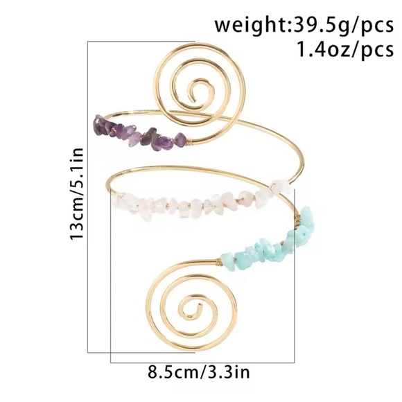 New, Natural Stones Spiral Upper Arm Cuff Bangle Adjustable Open bracelet - Picture 5 of 8